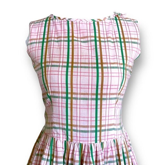 Vintage 1950s Womens Pink Plaid Dress Sz S Gassmann Switzerland Bow Detail Tween - Picture 5 of 9